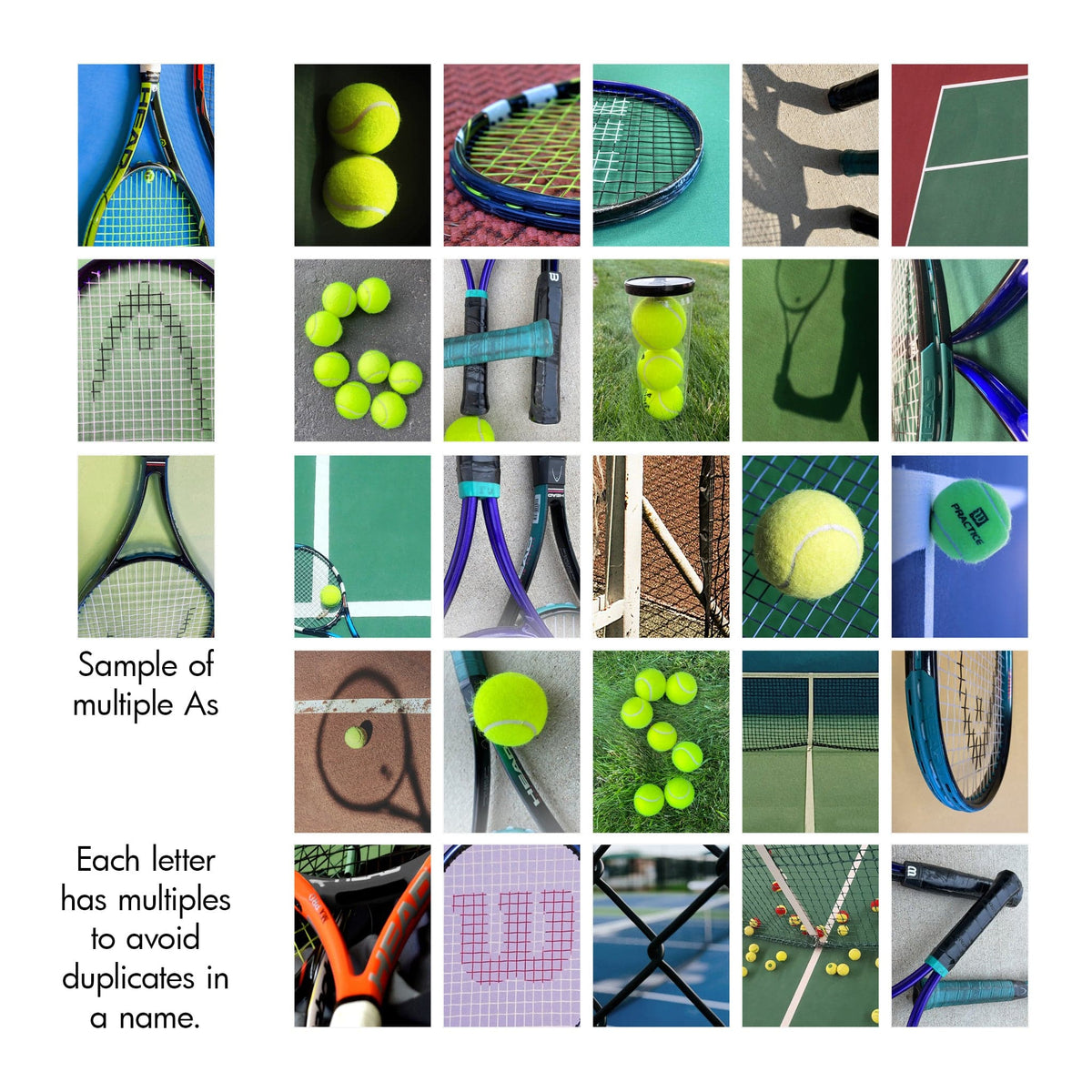 Tennis Sports Photography alphabet from Personal Prints