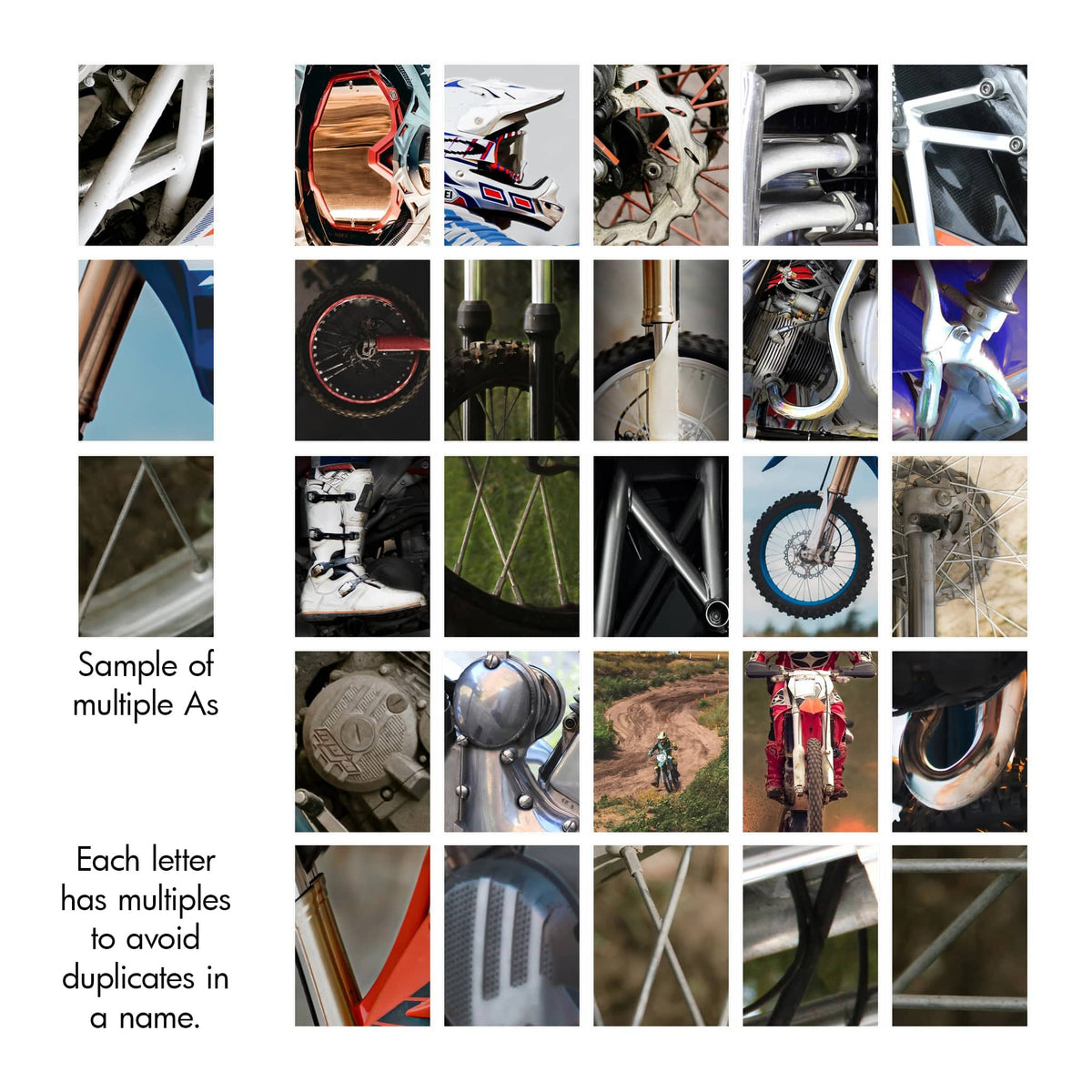 Dirt bike photography alphabet for customization from Personal Prints
