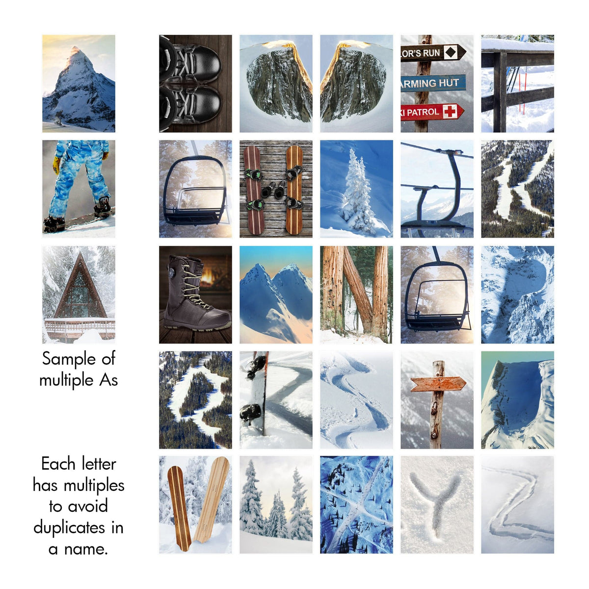 Snowboarding photography alphabet from Personal Prints