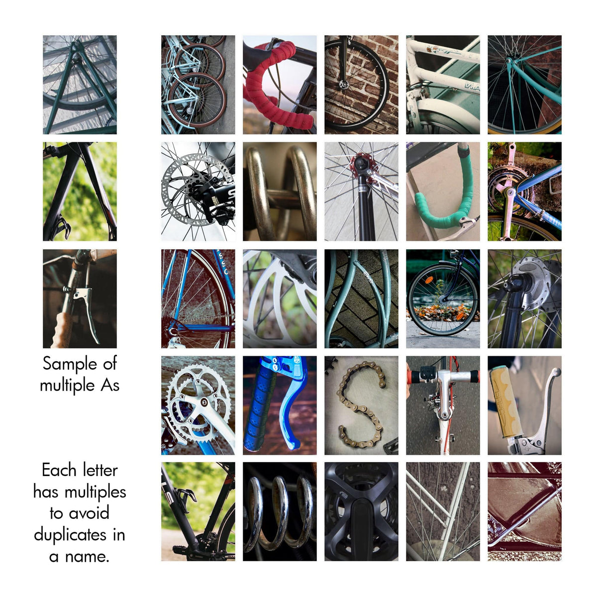 Bike alphabet for personalization from Personal Prints