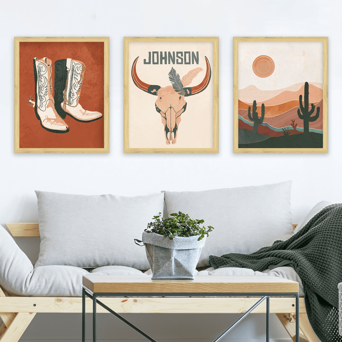 Southwest Desert Boho Art Prints - Set of three personalized Prints ...