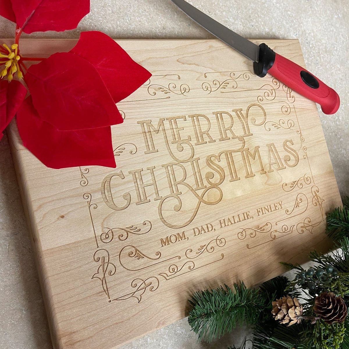Merry Christmas Decorative Personalized Cutting Board With Names