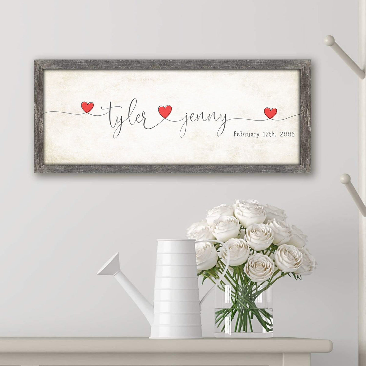 Love Intertwined romantic art decor including yours and your spouce&#39;s names and anniversary date lifestyle with flower gift