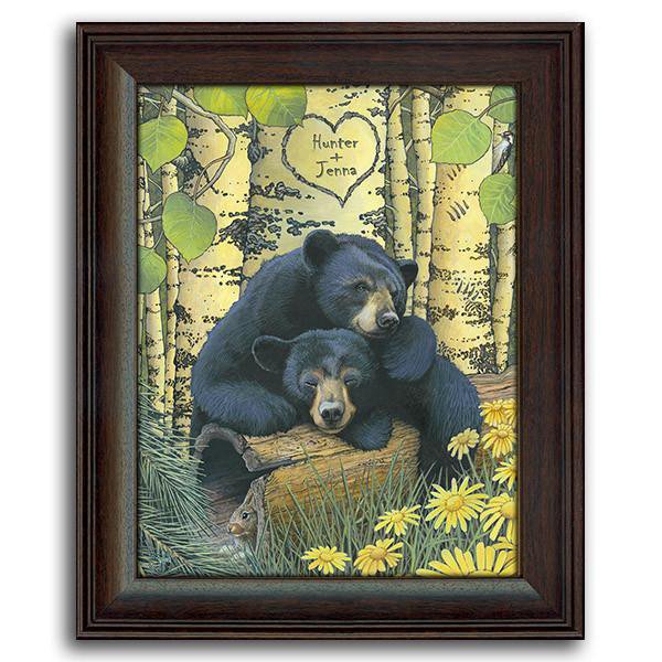 Animal art print personalized black bear gift for a couple