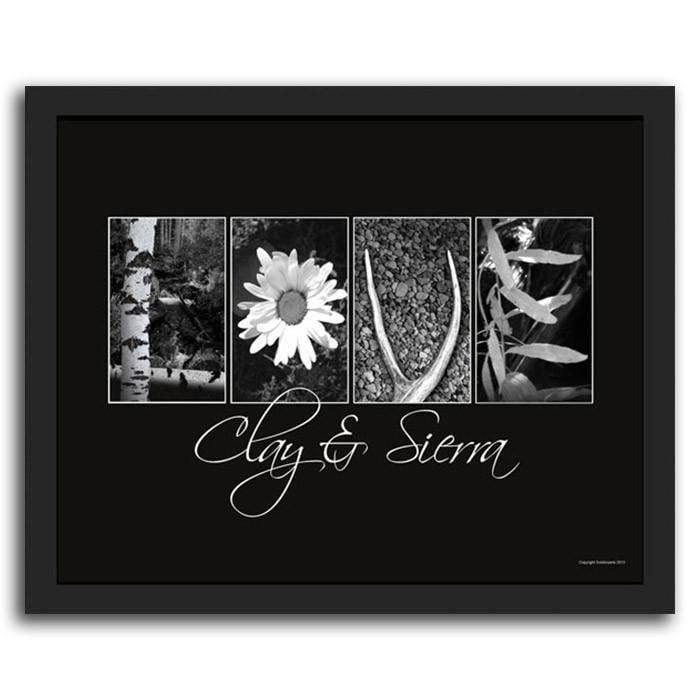 Framed Canvas Art - Nature Love Letters B&amp;W art personalized for you