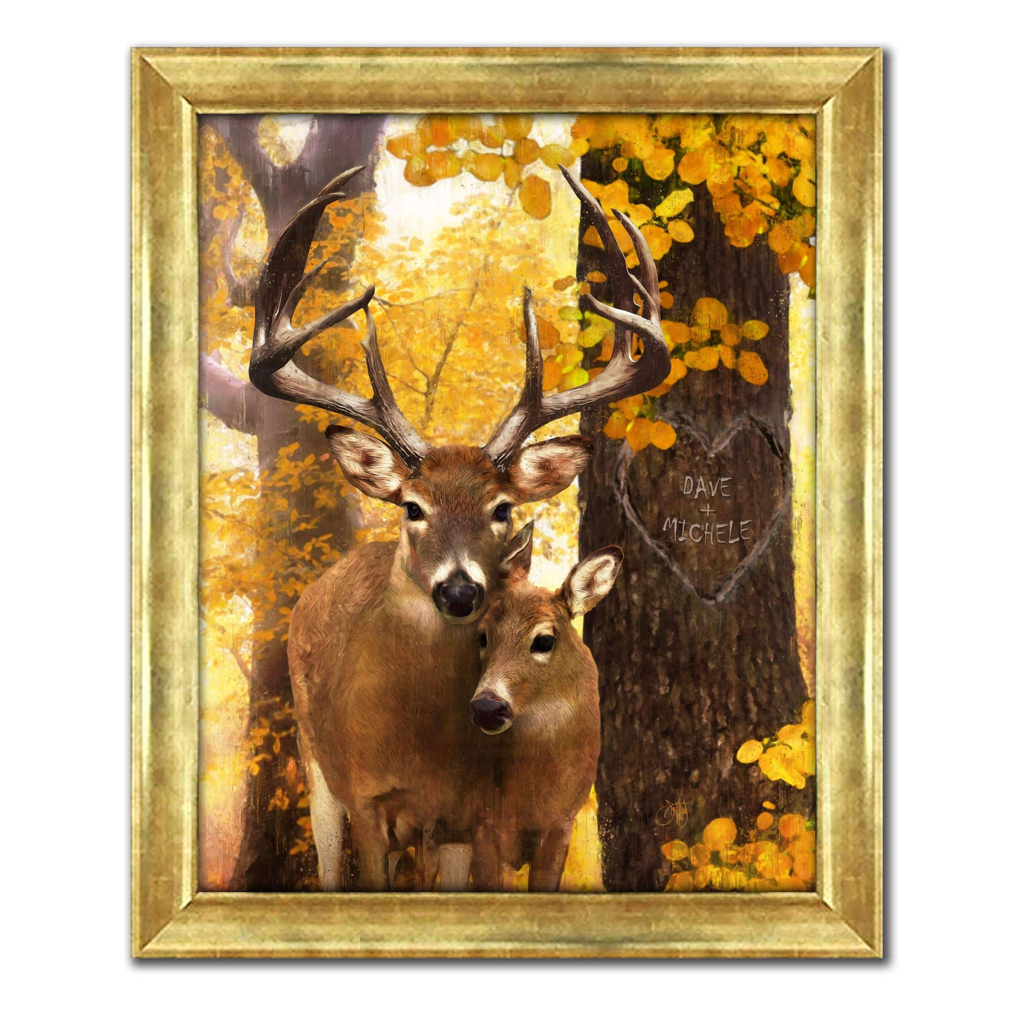Whitetail Deer framed canvas art with your personalized names in the artwork