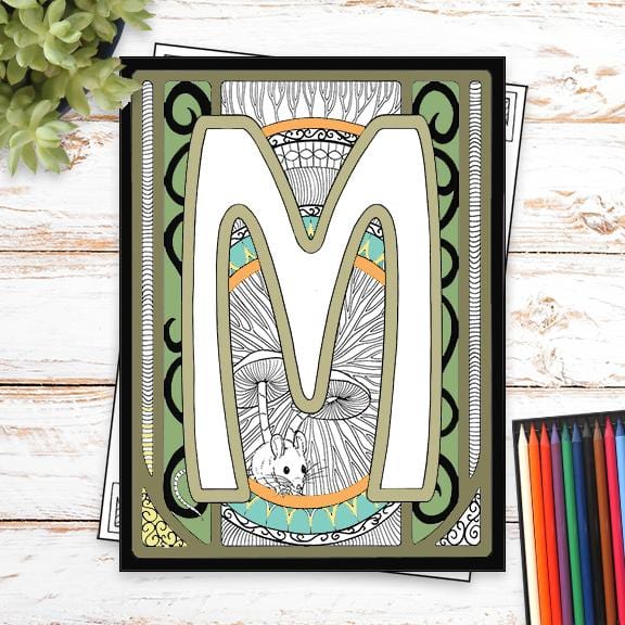 Monogram Coloring Page and Frame Kit - M