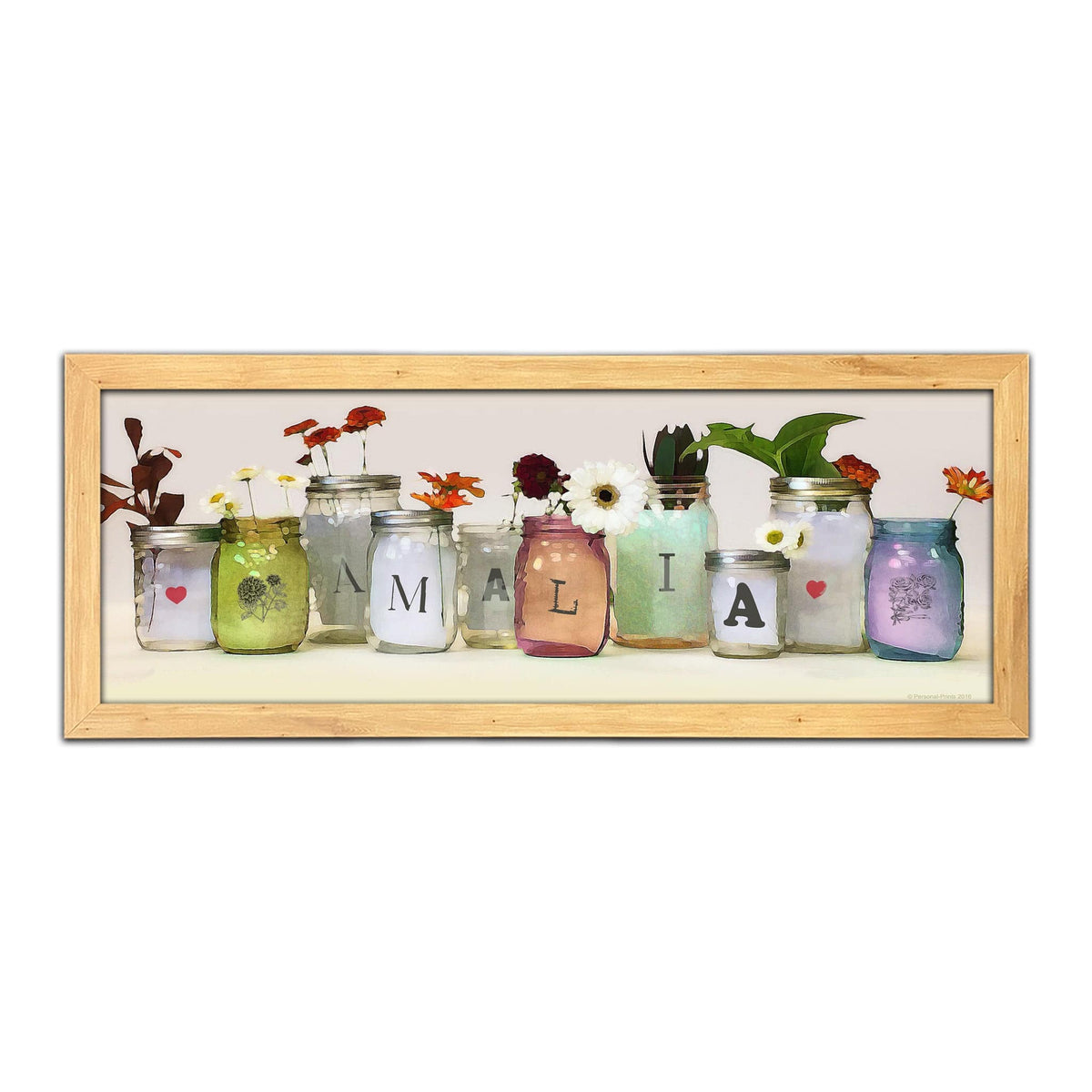 Personal-Prints Personalized Mason Jars Framed Canvas Art Floral Decor