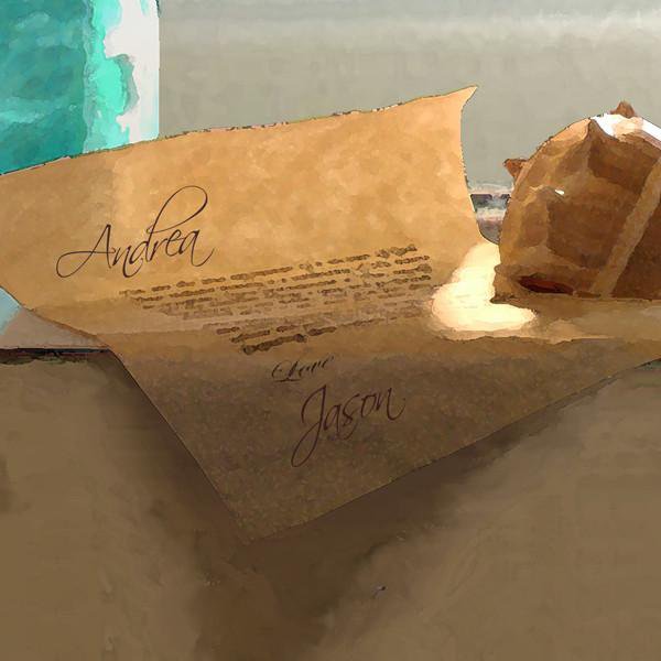 detail of personalized art names on the message in a bottle