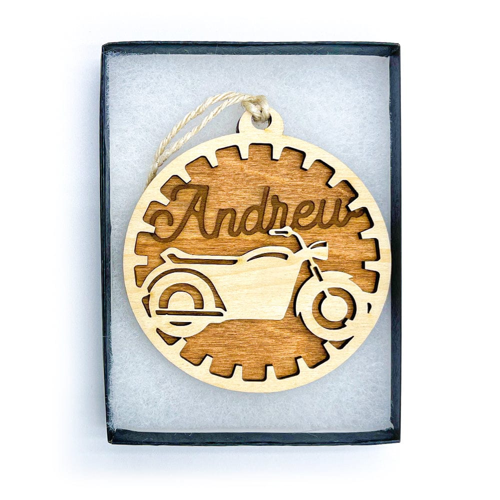 Personalized wooden motorcycle Christmas ornament