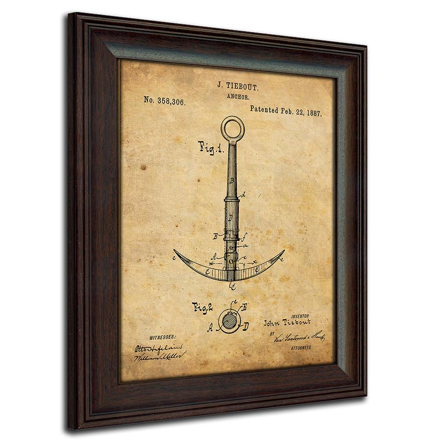 1887 Anchor US Patent Drawing - Framed Art from Personal Prints