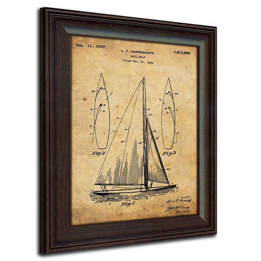 1925 Sailboat US Patent Drawing - Framed Art from Personal Prints