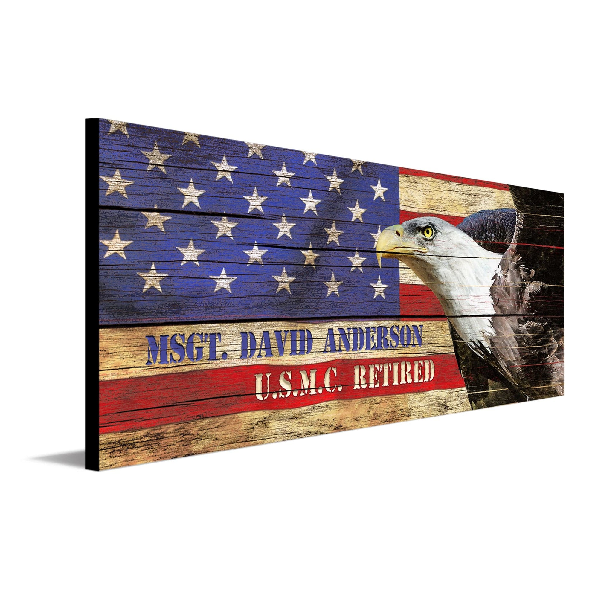 Wooden American flag wall art with an eagle and your name - Personal-Prints