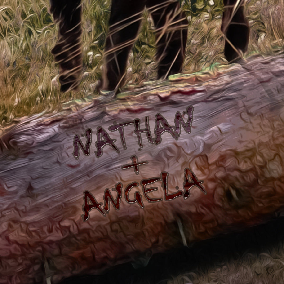 Customization Detail - Names carved on log
