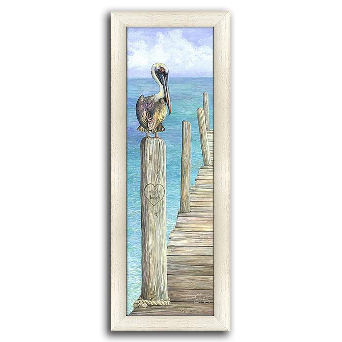 Personalized framed canvas beach picture of a pier and pelican - Personal-Prints
