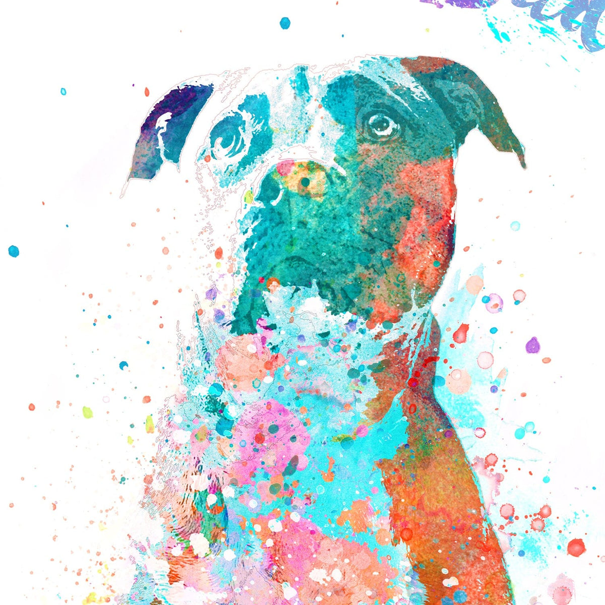 Watercolor dog pet portrait of Pitbull - Detail