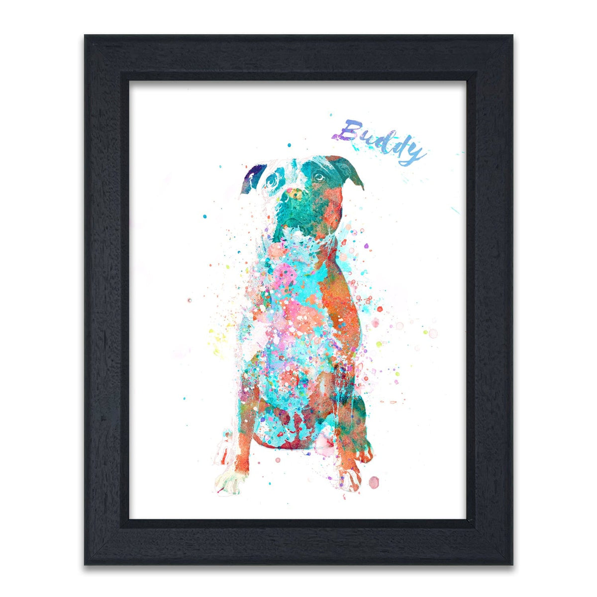 Bit Bull Watercolor Dog Art framed under glass