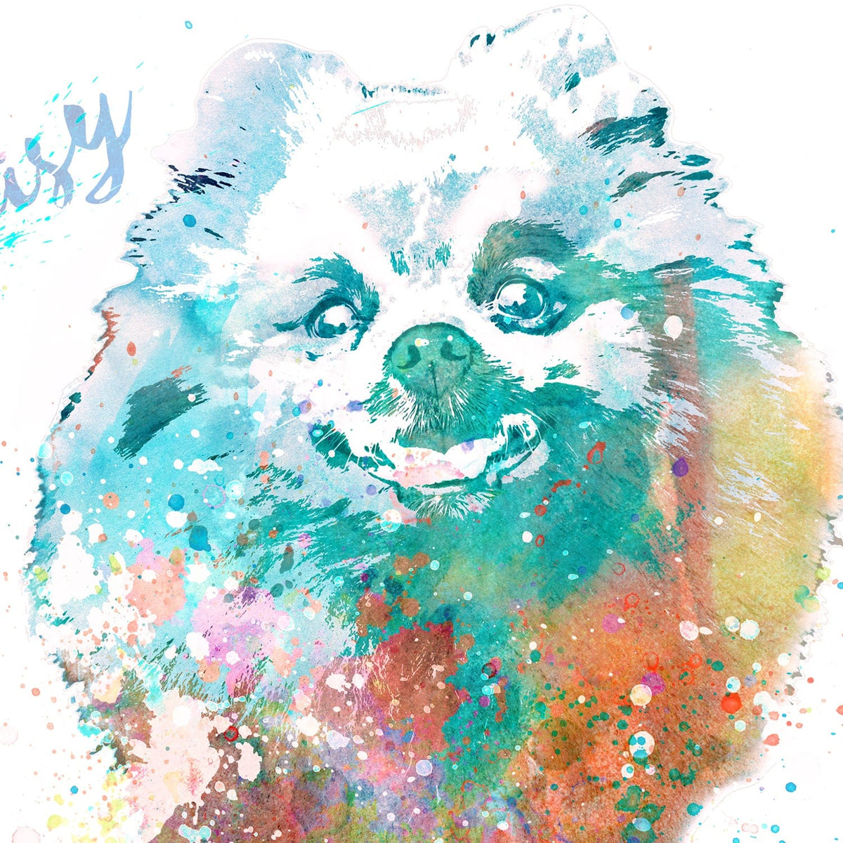 Pomeranian Dog Watercolor Pet Portrait Detail