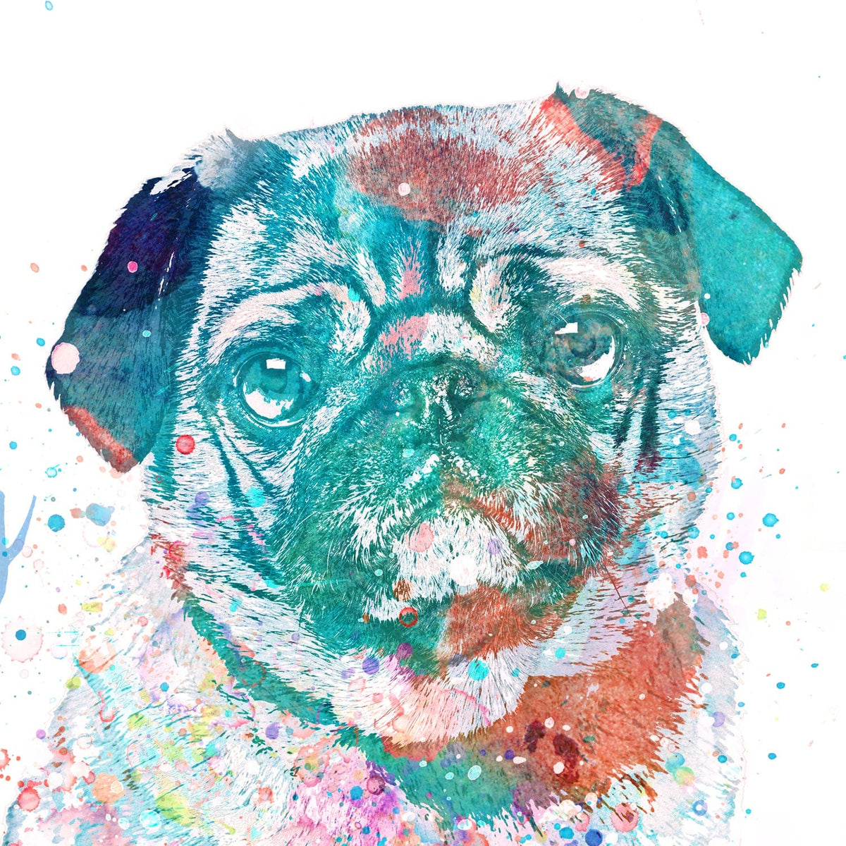 Pug Dog Pet Art - Detail of watercolor