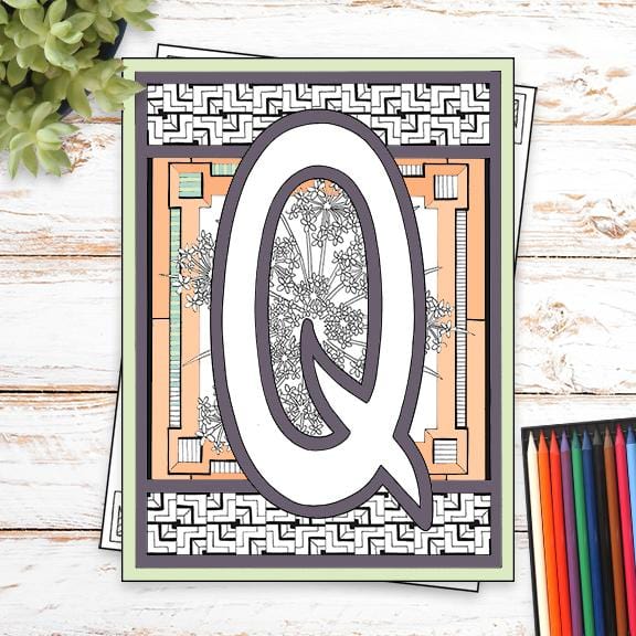 Monogram Coloring Page and Frame Kit - Q