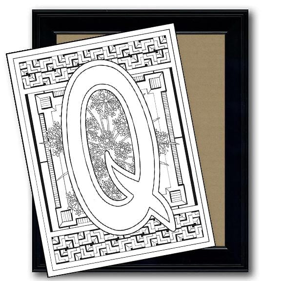 Monogram Coloring Page and Frame Kit - Q