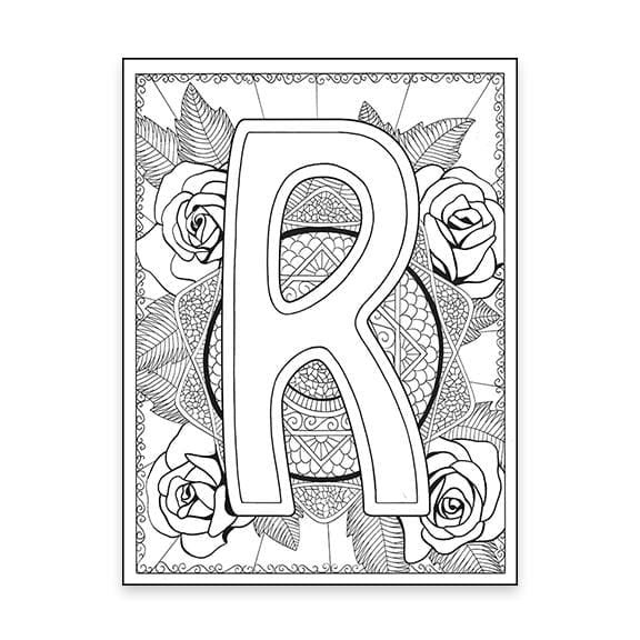 R Monogram Rose Coloring Page