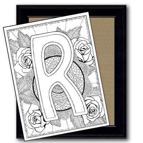Monogram Coloring Page and Frame Kit - R