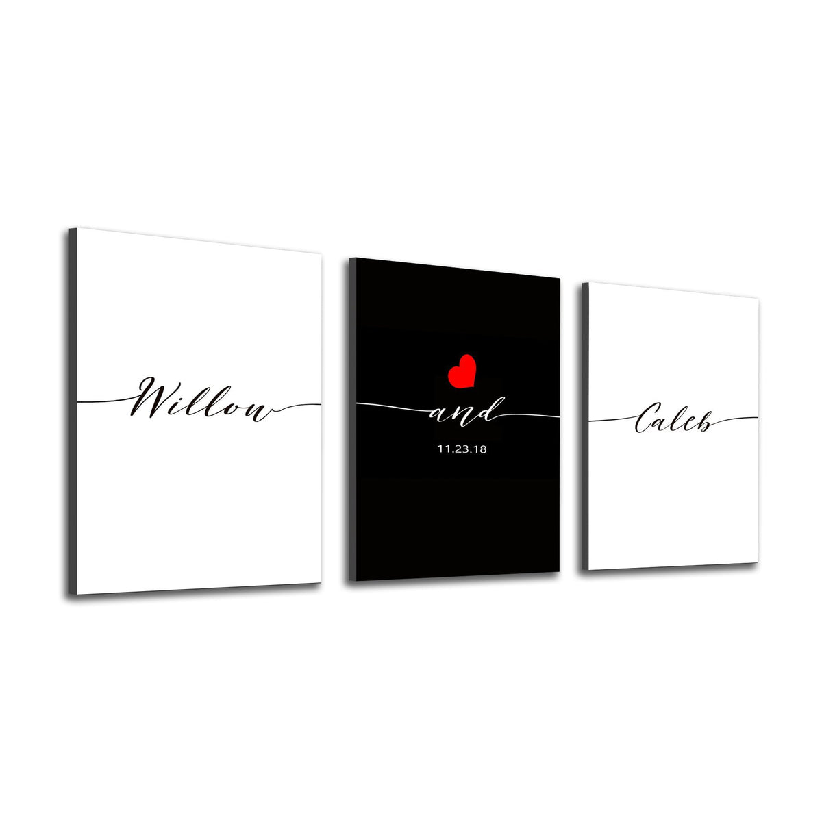 Art Panel set personalized with two names, date and a red heart - Personal-Prints