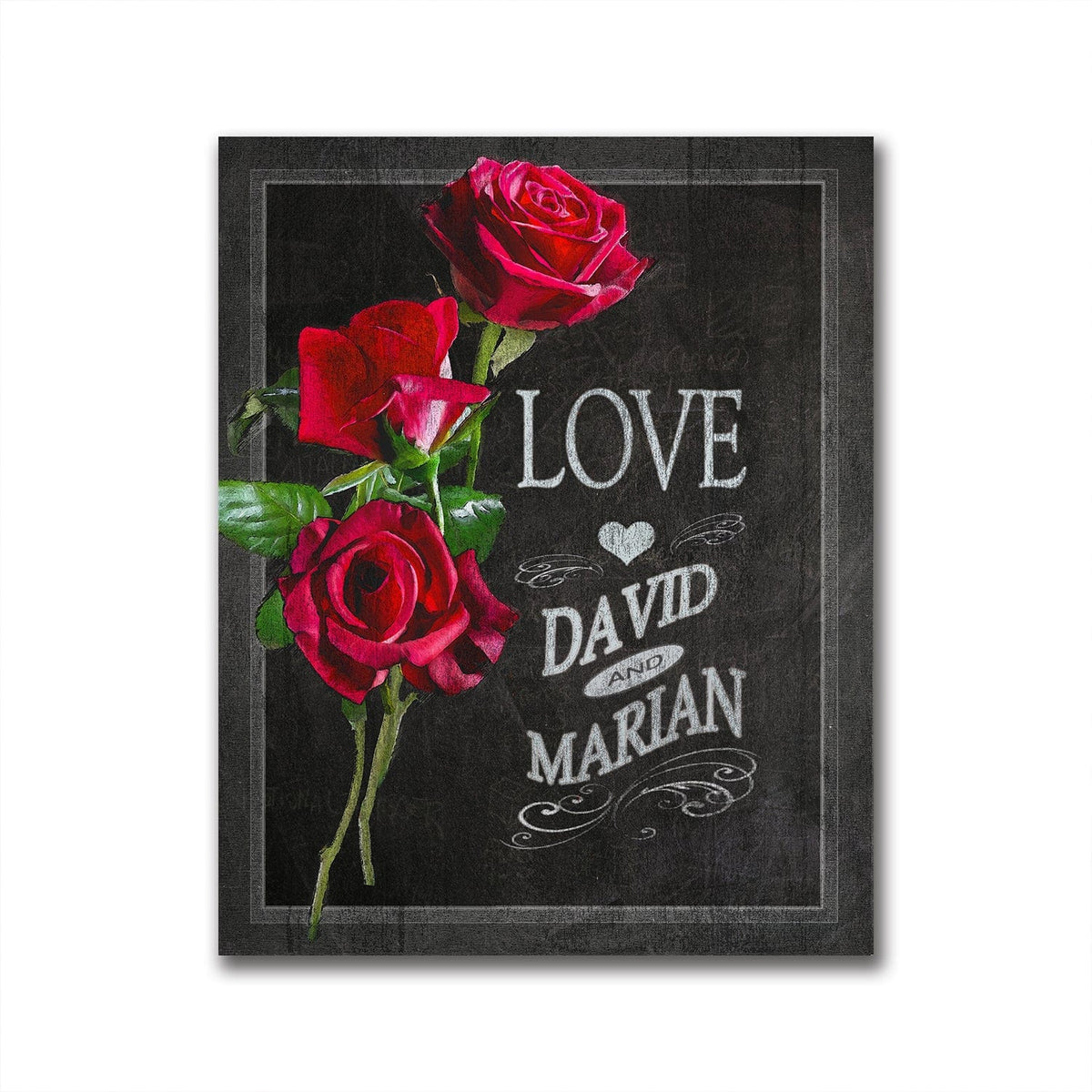Romantic personalized gift - Chalkboard art - Roses