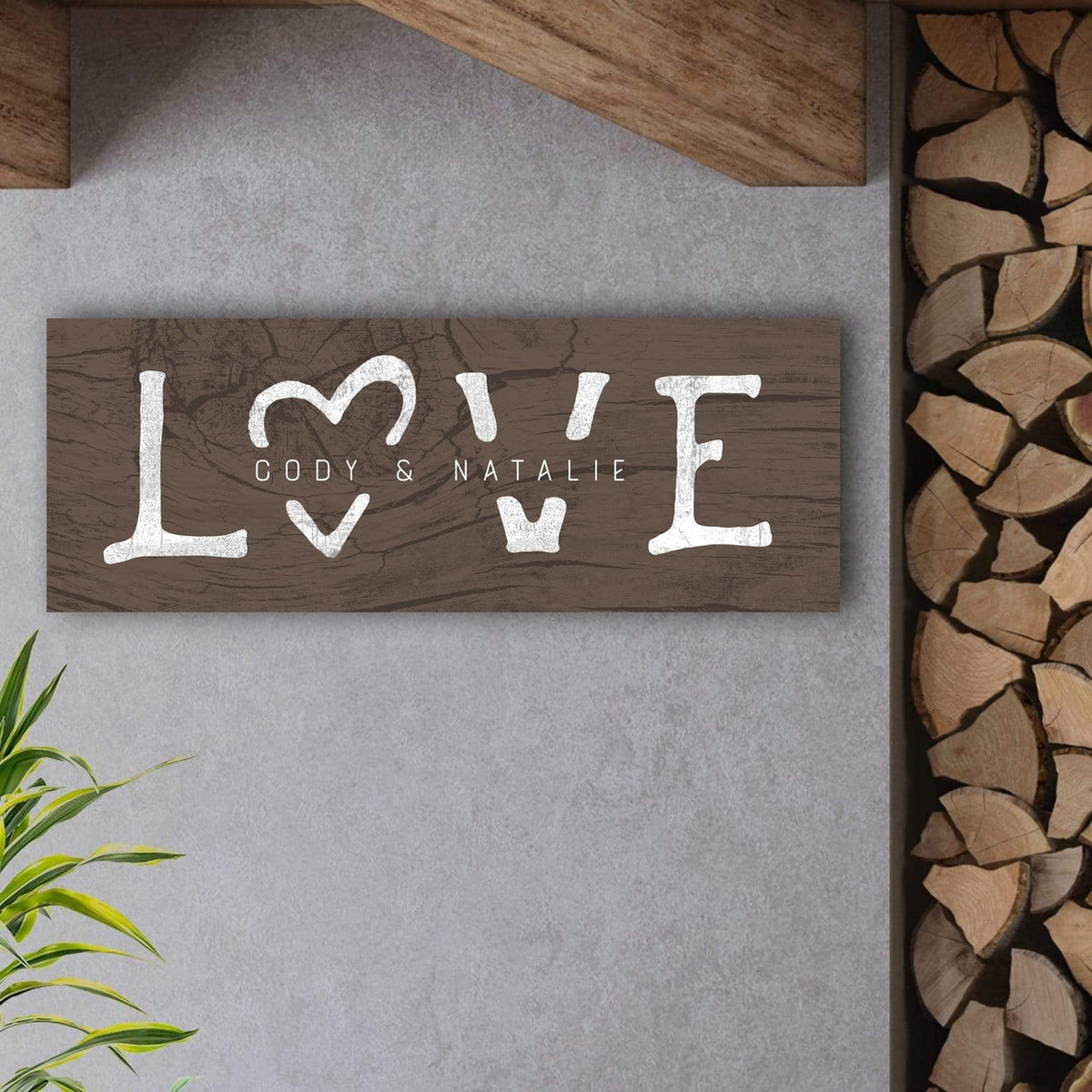 Rustic Wood finish of personalized LOVE romantic art decor including yours and your family names
