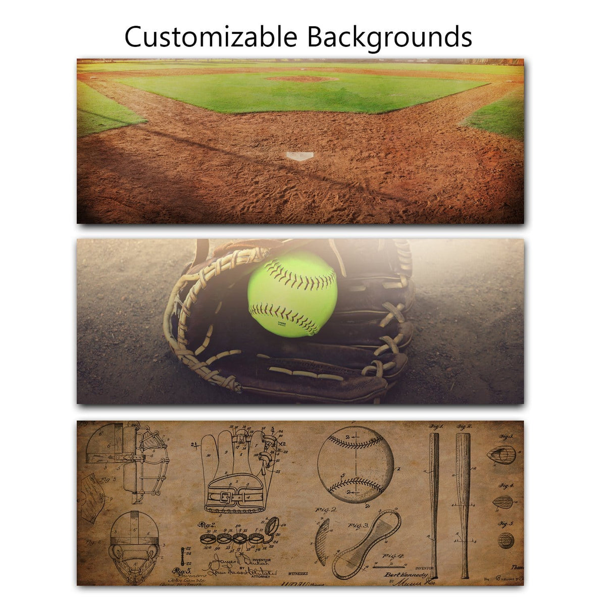 Try out different softball backgrounds when creating your personalized gift