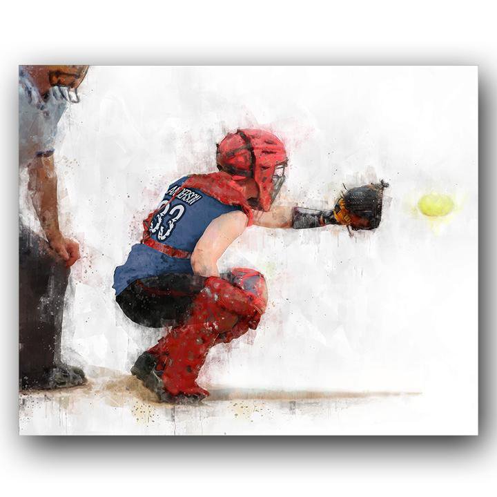 NPF Art Decor Catcher with personalizable jersey color, name, and number- Block Mount