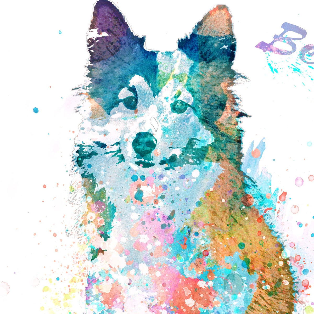 watercolor pet dog portrait detail - Sheltie
