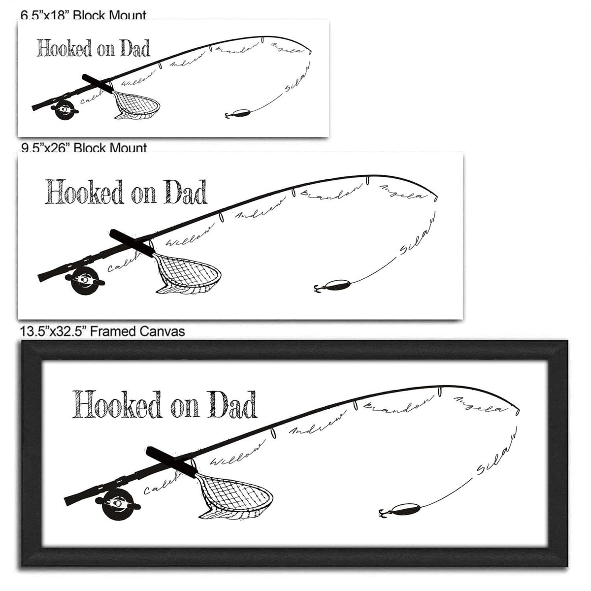 Hooked on Dad - B&W, Customized Fishing Pole Art With Children's Names - Father's  Day Gift - Personal-Prints