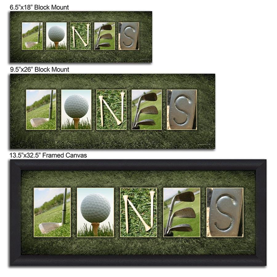 Personalized golf art size comparison chart