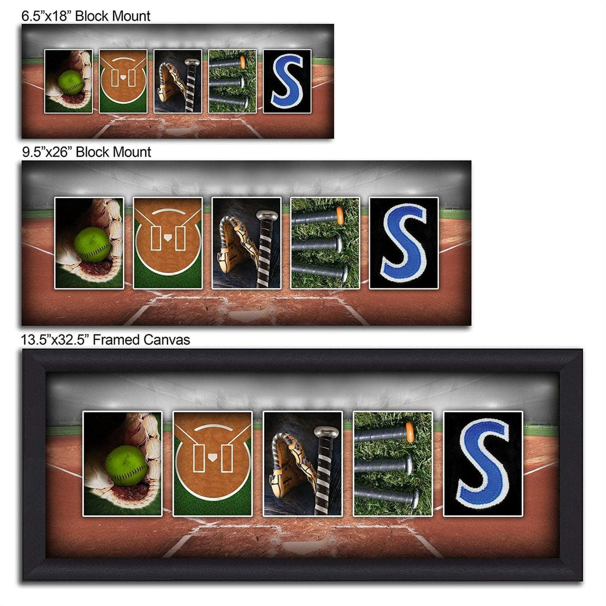 Personalized Softball Name Art - Size Comparison