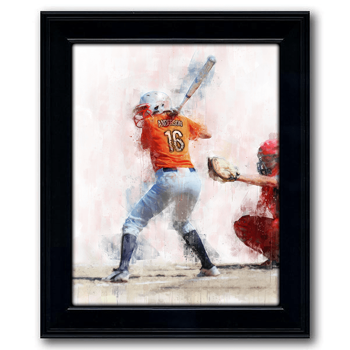 framed watercolor sports art personalized softball gift from personal-prints