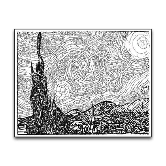 Vincent VanGogh Starry Night Coloring Poster