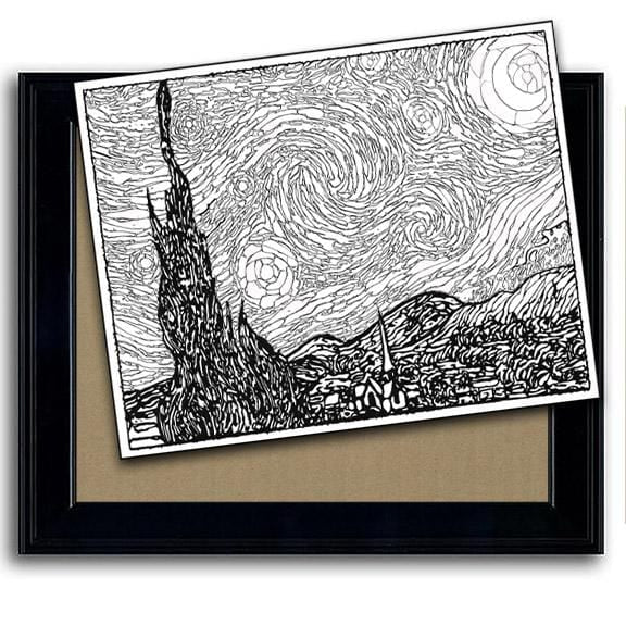 Adult coloring page Vincent VanGogh Starry Night with frame