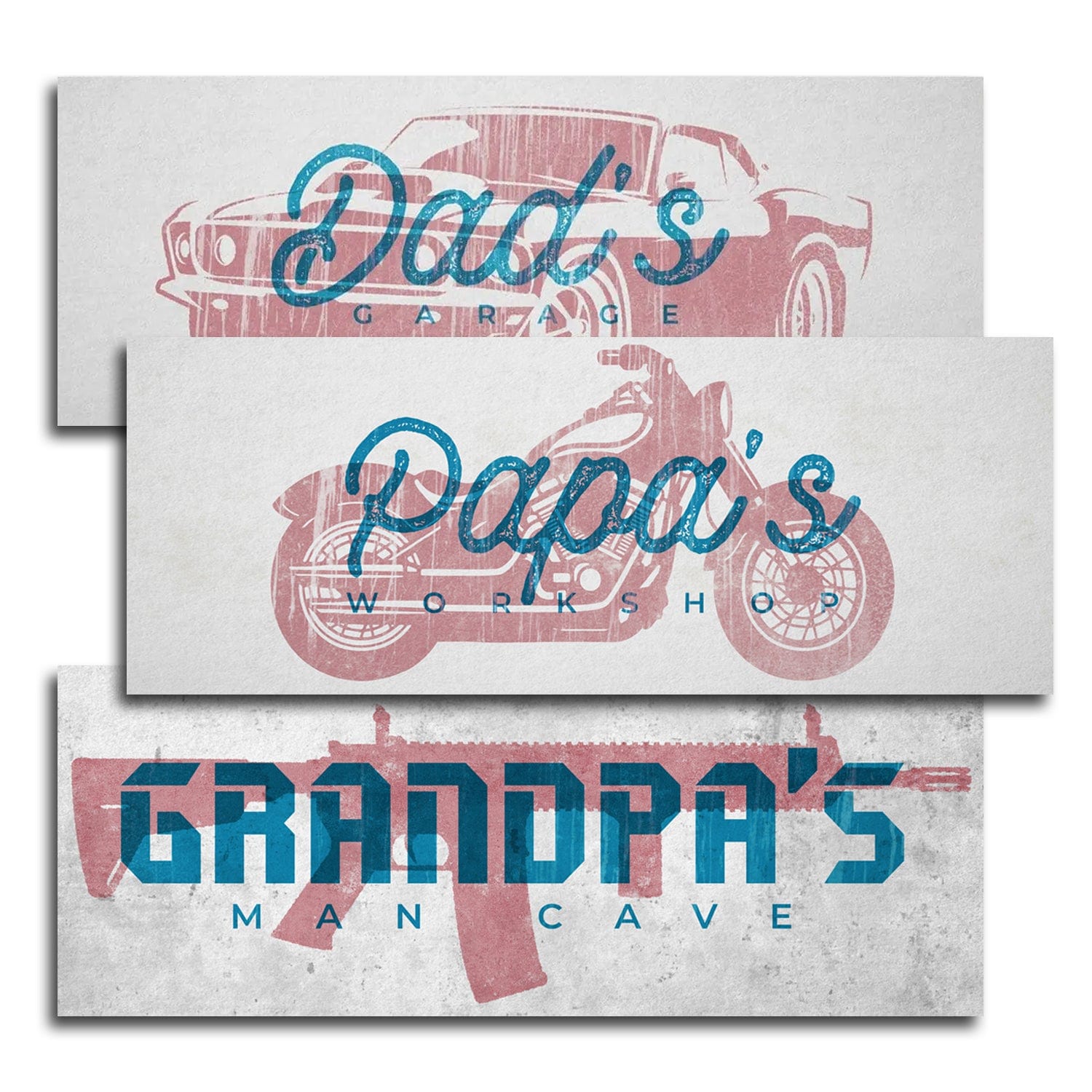 Personalized Dad or Grandpa workshop sign with car, motorcycle or gun