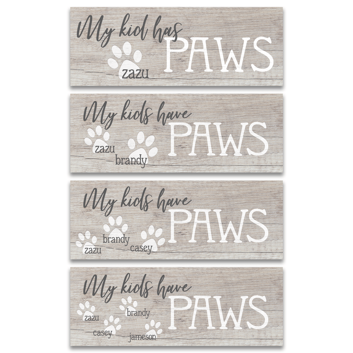 personalized with 1-4 names and paw prints