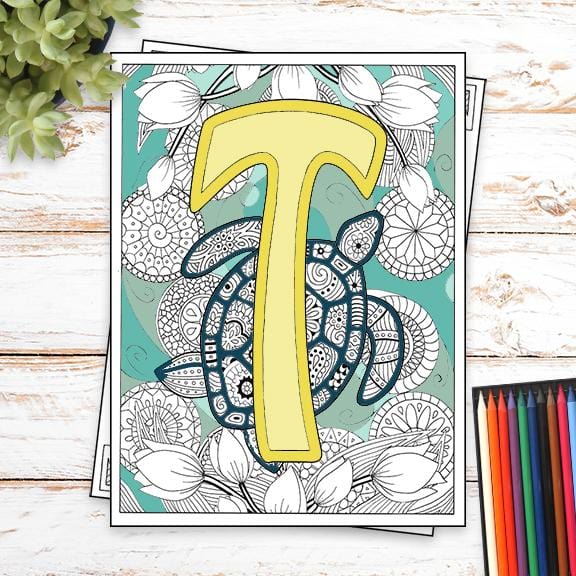 Monogram Coloring Page and Frame Kit - T