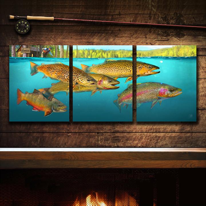 Wild Trout Abstract Fishing Art Print, Fishing Lover Gift. Angler