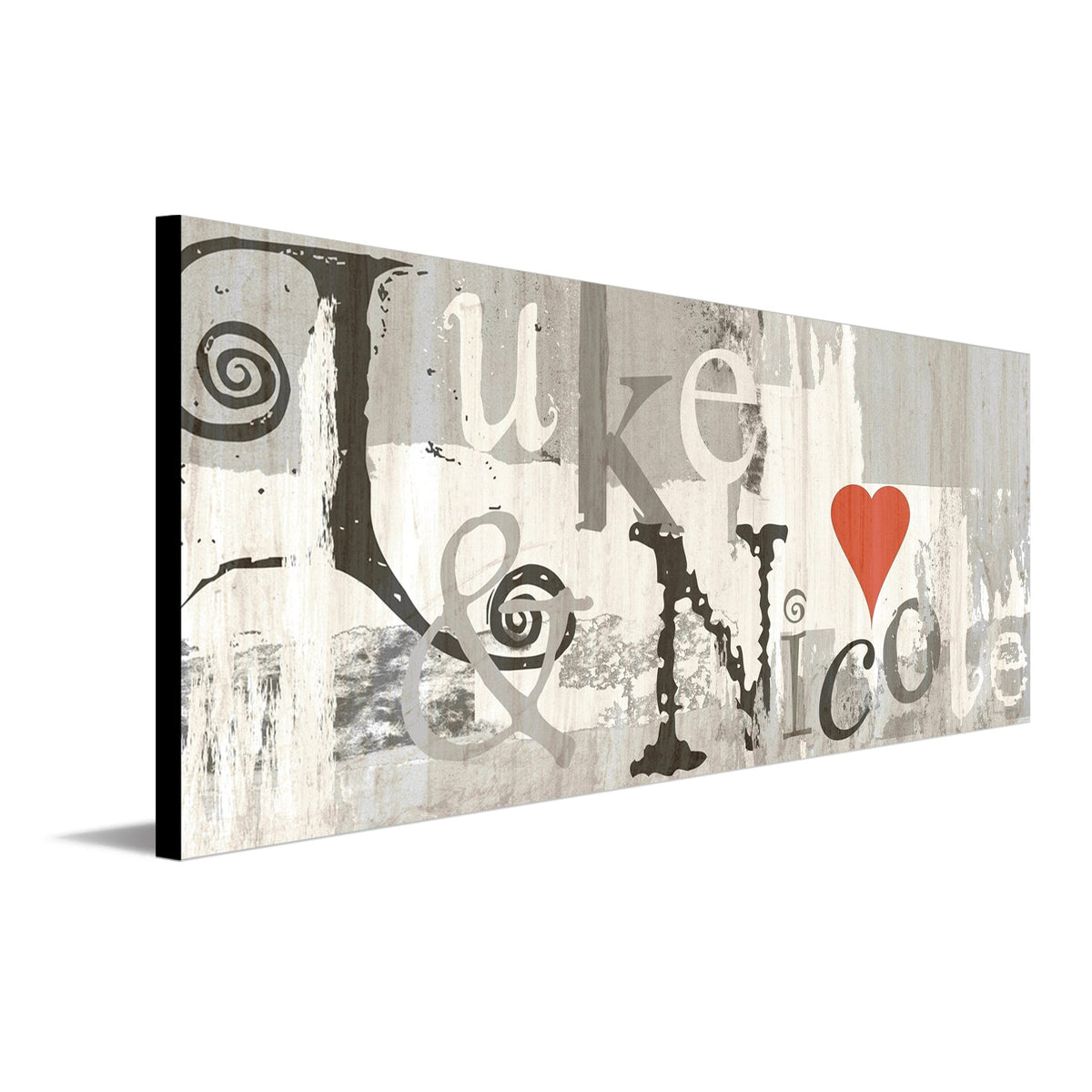 Contemporary personalized art sign with two names and heart from Personal Prints