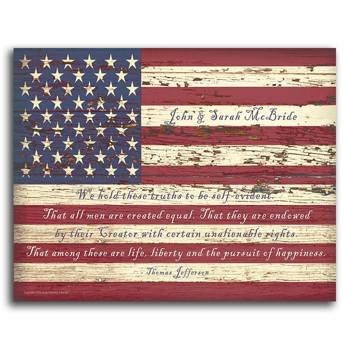 Wood American flag wall art with Declaration of Independence quote - Personal-Prints