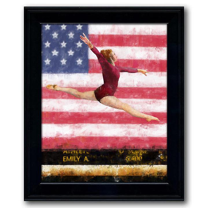 Gymnast watercolor art framed under glass from Personal-Prints