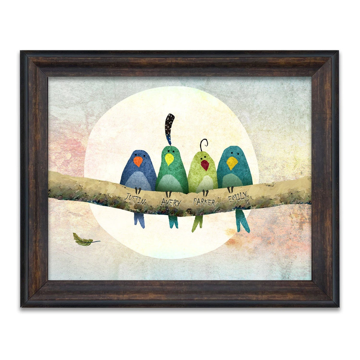 Happy Birds Personalized Gift with family member names - Framed 