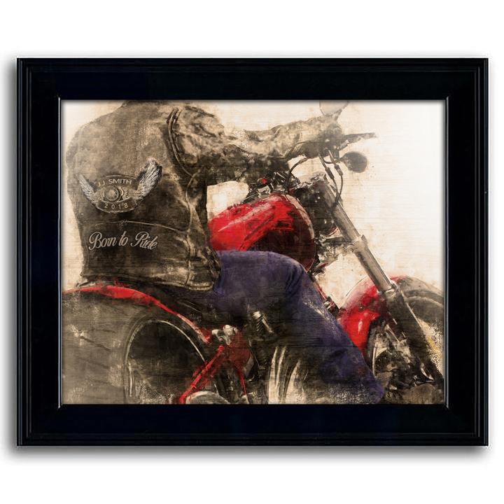 Motorcycle art print framed under glass from Personal Prints