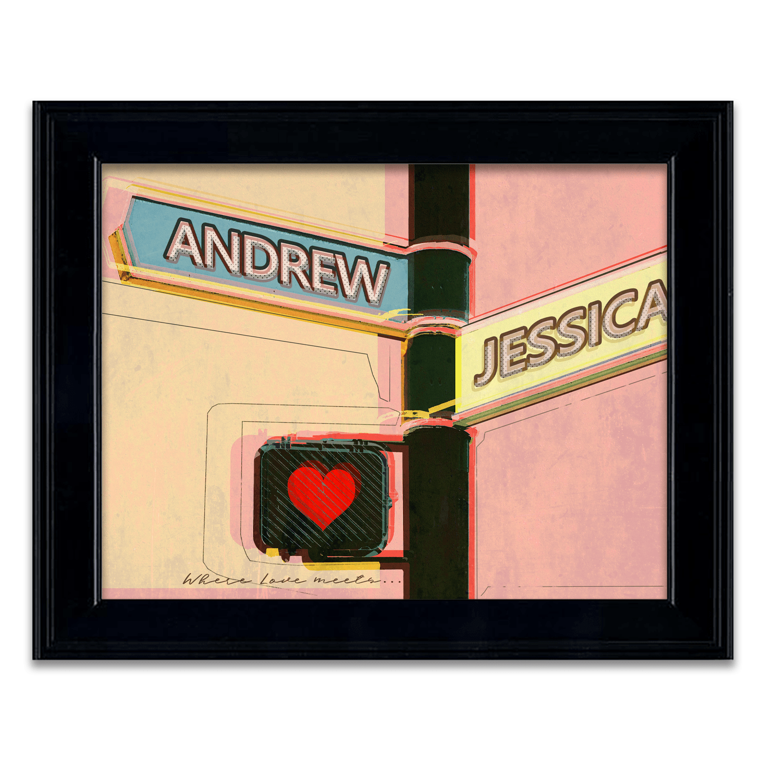 contemporary personalized art with names on the crosswalk sign in this romantic gift
