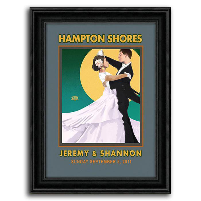Vintage canvas art print with a bride and groom dancing in front of a full moon - Personal-Prints
